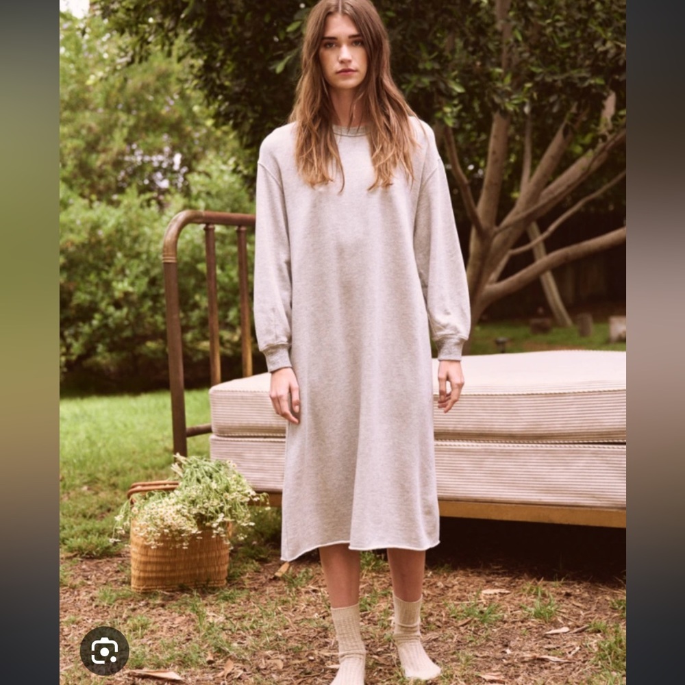 NWT The Great. Sweatshirt Sleep Dress Heather Long Sleeve Crew Neck Midi Size 0